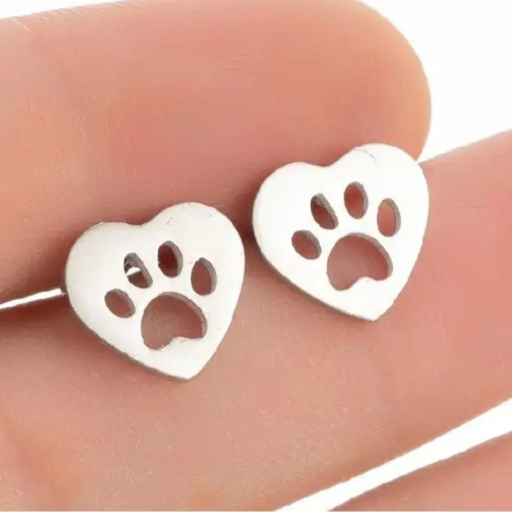 $2 Heart and paw print stainless steel stud earrings. New black. $2 if b… - Picture 2 of 16